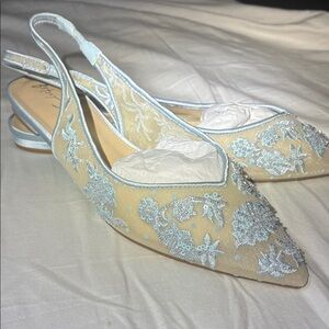 Betsey Johnson Blue Embroidered Slingback Heels